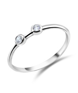 Double Stones Bezel Set Silver Ring NSR-534